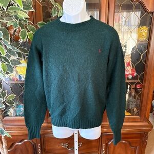 Vtg Polo Ralph Lauren Lambswool Pullover Sweater Green Made in Hong Kong Size 38